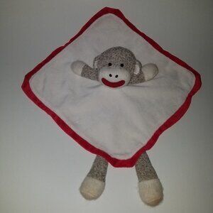 Baby Starters Sock Monkey Lovey Rattle Plush Baby Toy Fleece Red White Tan 2013